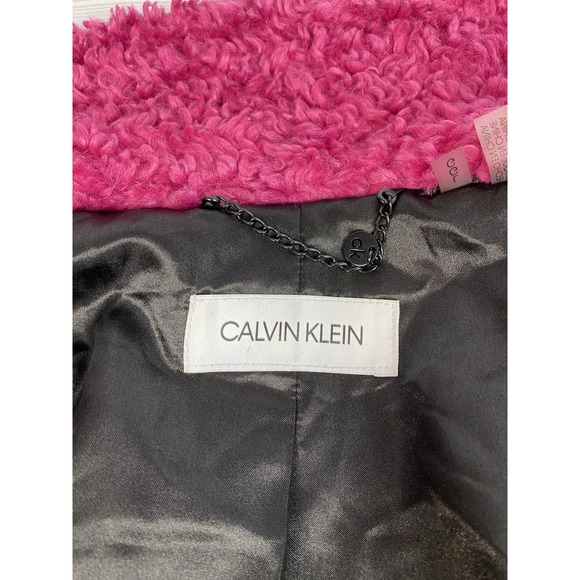 Calvin Klein Pink Faux Fur Coat Women Size Large Black Lined Jacket - Picture 9 of 15